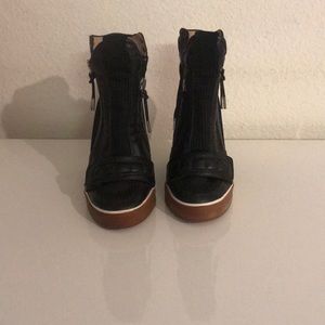 L.A.M.B | black leather sneaker wedges